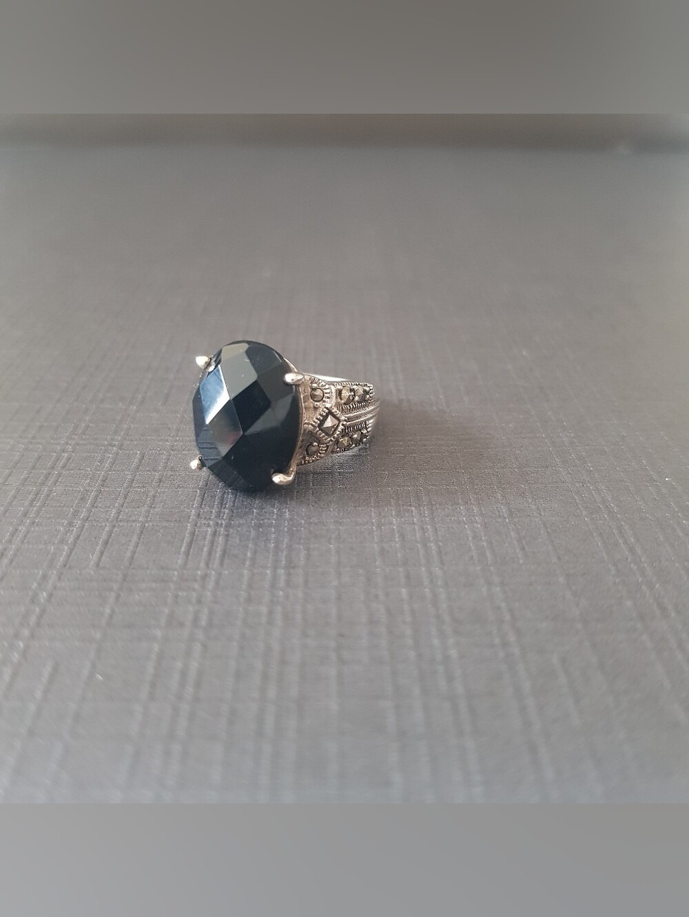 Vintage-Inspired Black Stone Sterling Silver Ring